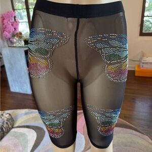 Black Sheer High Rise Rhinestone Butterfly Bike Shorts NWOT